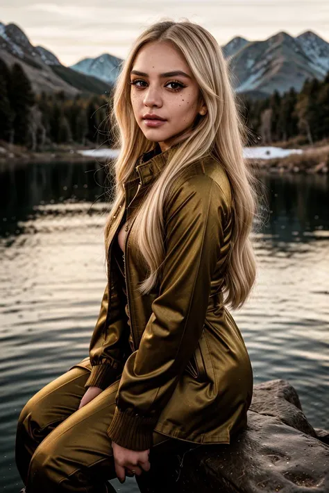 RAW photo,  tv_Mindy_MXAI, ,  , sad expression, wearing a winter coat, wearing winter pants, wearing winter boots, sitting on a rock by a frozen mountain lake, midnight, moonlight, shot from the side,, 8k resolution, highres, high detail, sharp focus, deta...