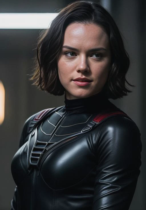 RAW photo, a beautiful sks woman, daisy ridley smiling, <lora:lora_daisy_v1_from_v1_160:1.2>, a woman cosplay as catwoman, selena kyle, superhero dc comics, black skintight costume, well lit moody ambience (masterpiece:1.2) (photorealistic:1.2) (best quali...