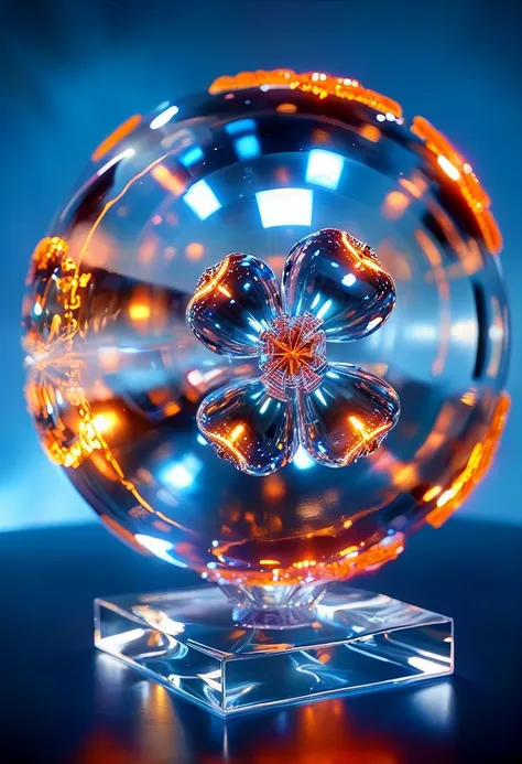 a close up of a glass object with a flower inside of it