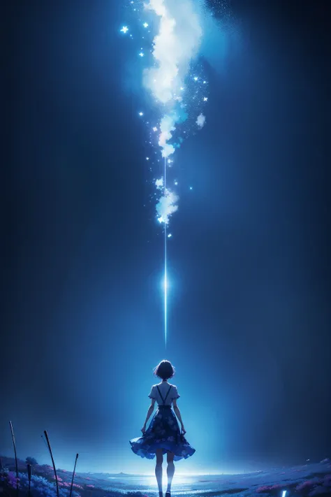 anime opening,(1girl),solo,a dreamscape aesthetic in Cobalt blue theme atmosphere,mosaic background,happy,floral,(wallpaper style),movie trailer,cinematic,screencap,still shot,true perception,comfortable,