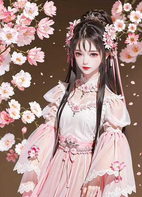 branch, plum bossom, pink_flower, petals, 1girl, pink theme, long_hair, solo, petals_on_liquid,portrait,

lace ,lace trim, <lora:linghuaInkLoraJX3_v10:0.7>