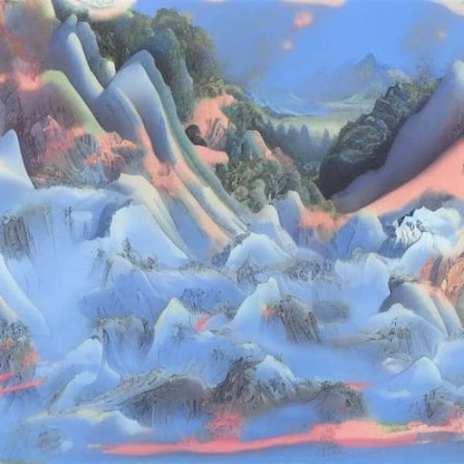 green-blue-shanshui volcano