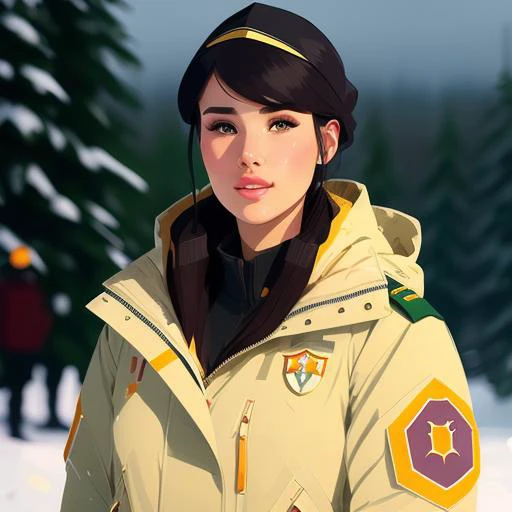 beautiful michellerabit  _512paintstyle3-light posing as an ((army officer)), full body, photo referenced, highest quality, high quality, (detailed face and eyes), dusk lighting,  strong makeup, industrial, outdoor snow forest background, close up