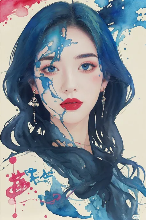 (beautiful woman portrait),best quality,masterpiece,official art,watercolor painting,(splashing color:1.2),(the flower skirt that outlines the color ink surrounds the woman:1.2),(minimalism),modern watercolor painting,<lora:pollock:0.6>,<lora:anxiang:0.5>,...