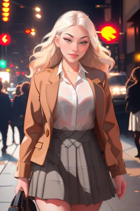 Merger_honey_khovaplay,
walking down Hollywood boulevard, a busy street scene, public, bustling, crowds, wearing a skirt and blazer,
bokeh, f1.4, 40mm, photorealistic, raw, 8k, textured skin, skin pores, intricate details  <lora:epi_noiseoffset2:1>, epiCRe...