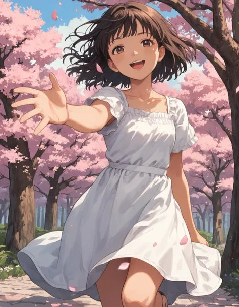 score_9, score_8_up, score_7_up, score_6_up, score_5_up, source_anime, 1girl, sundress,  solo, hanami, fringe, falling petals, c...