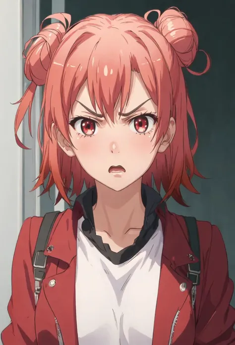 best quality, masterpiece, highres, solo, {yuigahama_yui_yahariorenoseishunlovecomewamachigatteiru:0.90}, angry, annoyed, portrait, looking at viewer