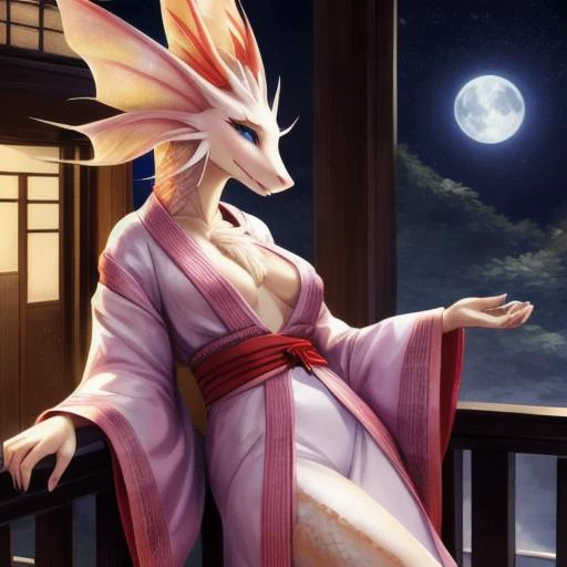 character portrait of a sexy, adult, (female:1.4), (anthro:1.2), mizutsune, thin, hi res, soft shading, detailed face, good anatomy, detailed scales, detailed fur, 1tail, (tail:1.3), cinematic lighting, by woolrool, crayon (artist), buta99, breasts, athlet...