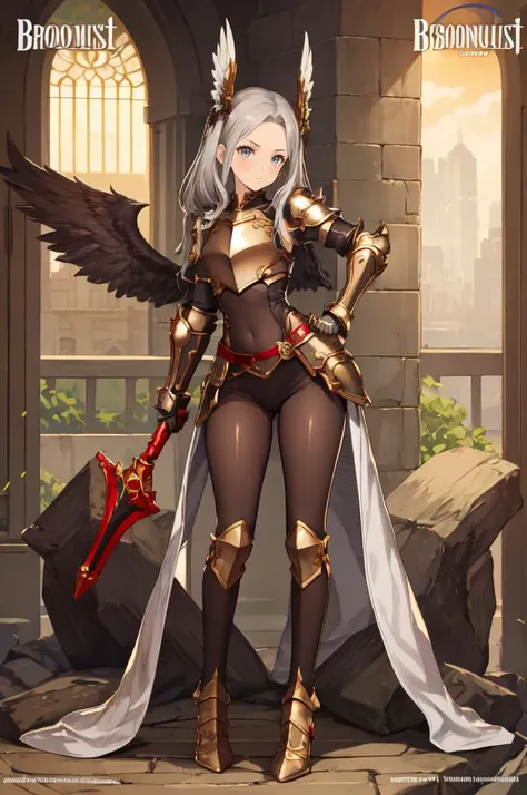 <lora:brd:1>, ultra detailed, masterpiece, best quality, solo, serious, 1girl, (white eyes:1.1), (grey eyes:1.3), white hair, very long hair, parted hair, parted bangs, <lora:parted_hair_v1.3:1.3>, medium breasts, valkyrie, (bodysuit:1.1), pink wing hair o...