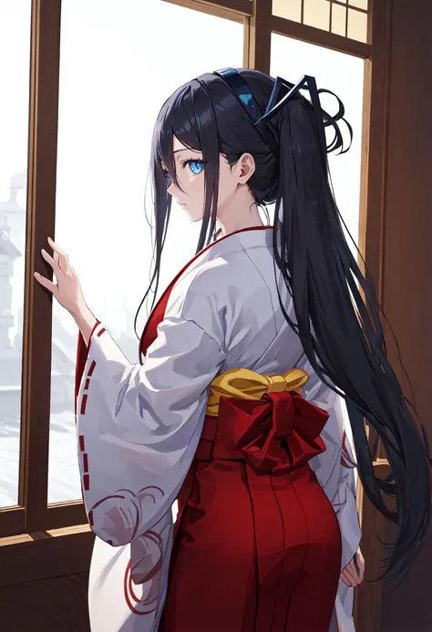 best quality, masterpiece, highres, solo, (arisu_bluearchive:1.10), (white kimono:1.35), (red hakama:1.35), (wide sleeves:1.20), 25 <lora:arisu_bluearchive:0.80>