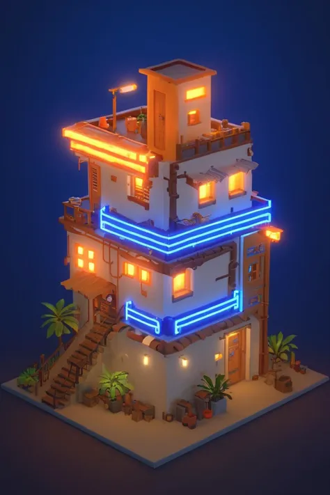 a small building with a neon sign on the top of it