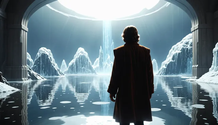 a a The Empire Strikes Back (1980) scene,standing and looking off to the side pose,in a crystal lagoon,(projecting),phantasmagoric,xanadu,bubbling,cinematic quality,hyperrealistic,top quality,golden ratio,sharp focus,sharp focus,(soft bokeh),soft contrast,...