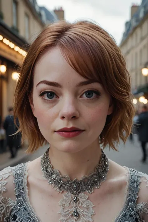 a emma stone <lora:RMSDXL_Photo:2>,head down, looking up pose,in a neo-victorian paris,(grafting),fractal,elemental,conducting,intricate and detailed,kinetoscopic,sharpen, details,bokeh,jaw-dropping,4k resolution,(dynamic composition),bokeh,highly detailed...