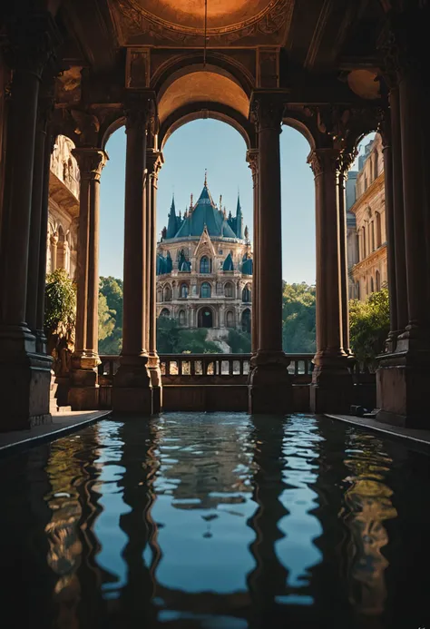 Monstrous Really long [Basilica Cistern|The Loire River] in the distance there is a Floating hotel, cinematic film still, filmic, vignette, highly detailed, high budget Hollywood movie, bokeh, cinemascope, moody, epic, gorgeous