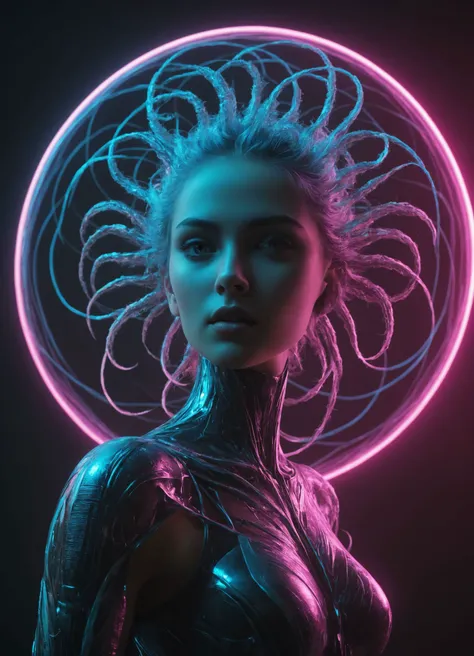 ethereal fantasy concept art of ombre color scheme of neon green,neon blue,neon pink,full body shot,
Un cerveau luminescent entour de diffrents engrenages en mouvement,symbolisant linterconnexion,
volumetric lighting,Vibrant Rim Light,corcoc1s,subsurface s...