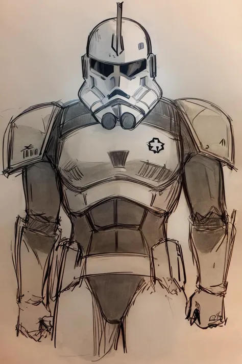 <lora:Pencil_Sketch_Dim64_SD-05:1>, (Pencil_Sketch, messy lines, greyscale, traditional media, sketch), Pencil_Sketch, solo, 1boy, male focus, armor, helmet, power armor, star wars