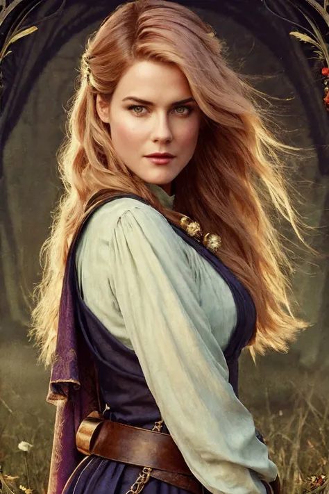 a cute Rachael Taylor <lora:RachTaylor-CRC21:0.8> with long hair
by Nna Tryggvadttir, art nouveau, beautiful female druid, by Elizabeth Polunin, neo-romanticism, tumblr contest winner, by Luma Rouge, trending on cg society, fantasy art, medieval dress