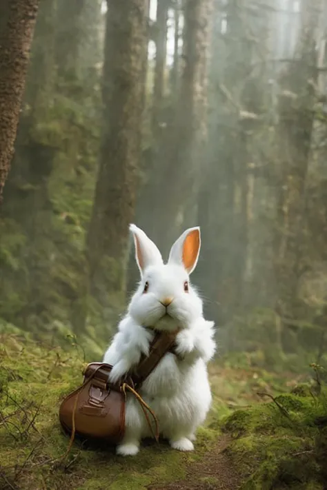 there is a white rabbit that is sitting in the grass