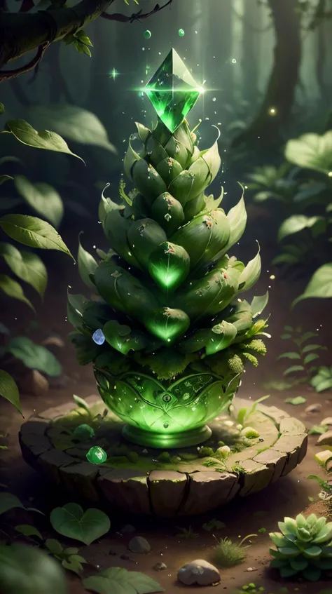 (Jade color), naturemagic pinecone magical energy 4D, Enchanted refractions, fantasy <lora:NatureMagic-20:0.8>