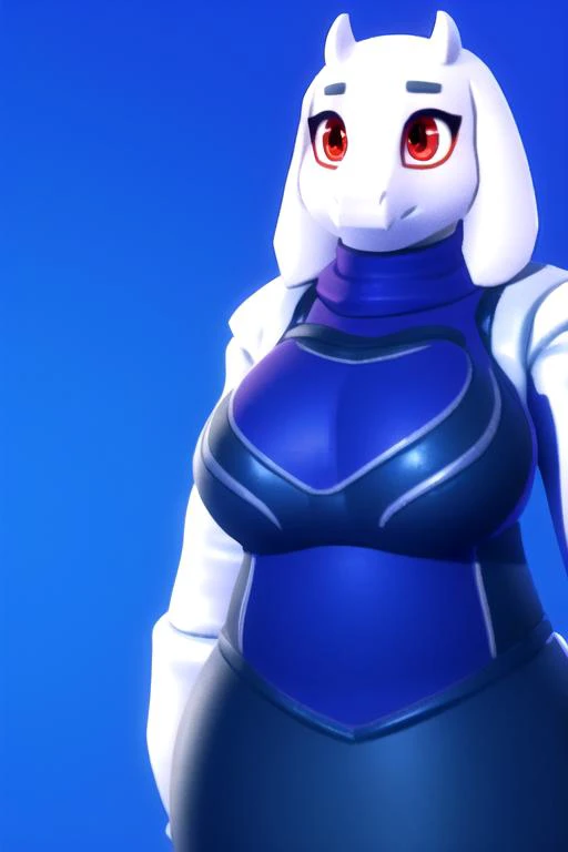 best quality, beatiful, toriel,  <lora:torielUndertale_v1:1>  fortnite, blue background, portrait,  <lora:FortSketcherAlpha:0.7> 1girl, red eyes, purple tabard, full body, (cycles render:1.3), caustics, (glossy:0.58), (artstation:0.82), unreal engine