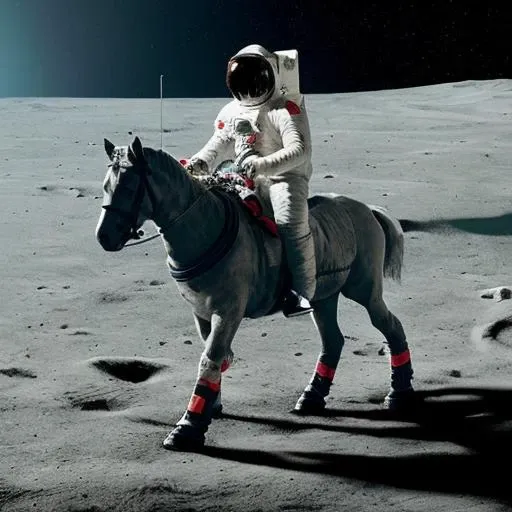 astronaut riding a horse on the moon