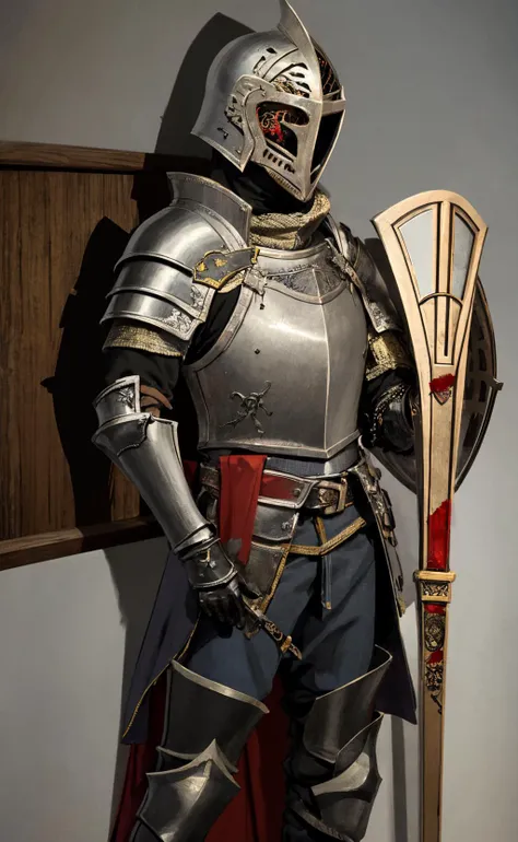 arafed knight in armor with a sword and shield