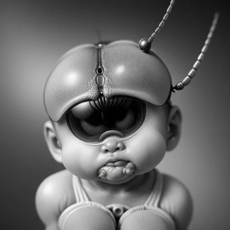 photo realistic, baby food ad,  insect human newborn, cute, deformed, advertisement, compound eyes, antenna, mandible, photograph, grain, Ansel Adams style  <lora:baby_face_v1:.1>,<lora:QYPTOXMACR0:.2>, <lora:ColorSem01:.02>