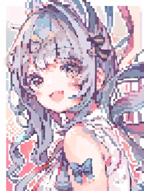 a close up of a pixel art picture of a woman with a hat