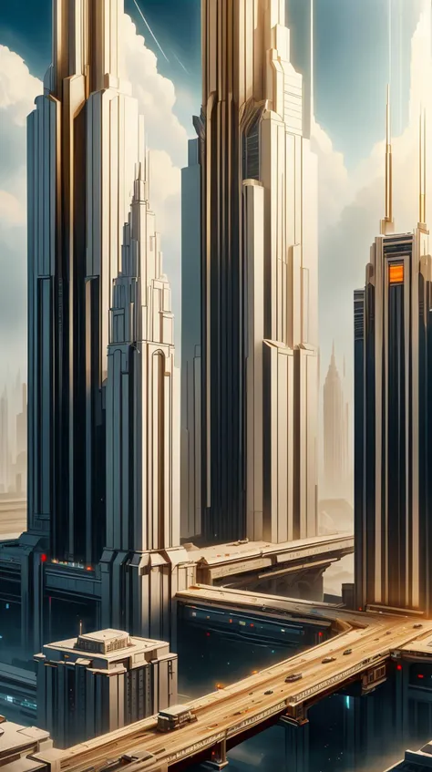 <lora:GalacticEmpireStyle:0.7> GalacticEmpireStyle, white, a bustling cityscape with towering skyscrapers and a busy traffic flow, hi-tech plastic, worldoflight, a bustling cityscape with towering skyscrapers and a busy traffic flow, Gold and Orange, divin...