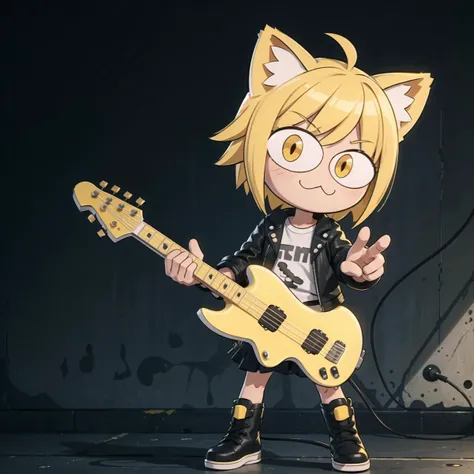 cartoon image of a girl with a cat ear holding a guitar