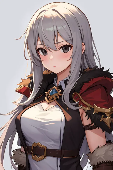 1girl, gray hair, black eyes, barbarian <lora:Barbarian_v1:1>, upper body