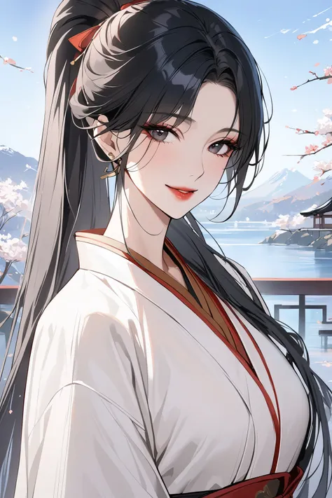 anime girl with long black hair and a white top