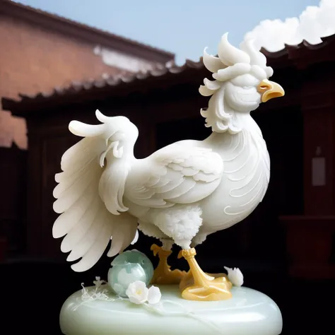 a transparent-jadecarvingcd statue of a rooster, solo, <lora:jadecarvingcd-000008:0.95>, no humans, high quality, masterpiece, realistic, photorealistic, long-focus, outdoors