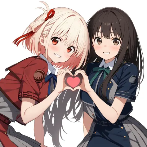 anime girls with heart shaped hands and a red heart in their hands