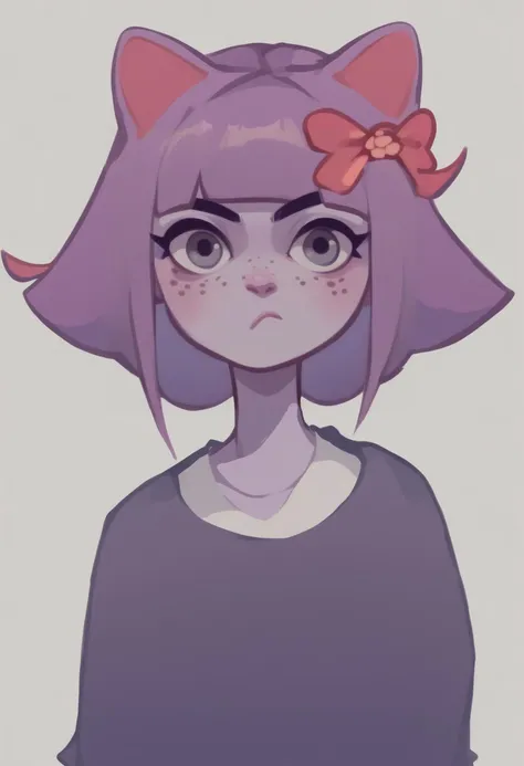 a drawing of a girl with a cat ears and a bow