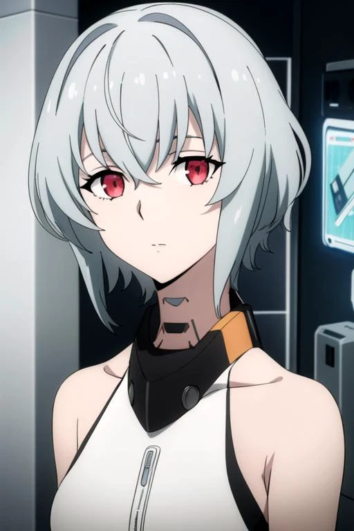 (best quality:1.1), (masterpiece:1.4), sketch, looking at viewer, upper body, , anime coloring, , 1girl, solo, <lora:noir_synduality_noir:0.78>, noir_synduality_noir, grey hair, red eyes, , short hair,