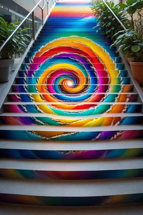 rainbow vortex, stairs, stair-art <lora:stairart2:1>, <lora:EnvyBetterHiresFixXL01:1>, (high detailed skin:1.2), 8k uhd, dslr, soft lighting, high quality, film grain, Fujifilm XT3