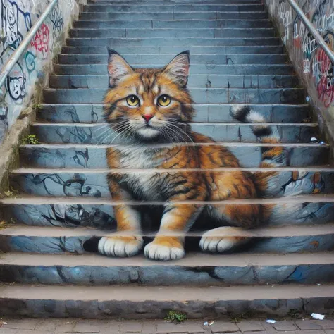 masterpiece, best quality, stair-art, cat, stairs,<lora:stair-art2:1.25>