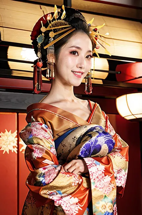 araffe woman in a kimono dress posing for a picture