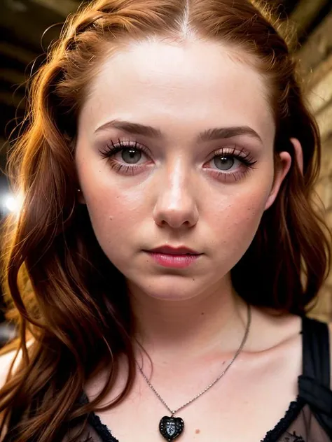 a photo of  LenaKatinaV11,  lost in a dirty alley, dark cave, corset, skinny, blurry, dramatic light, intricate details, (detailed background:1.3), (beautiful detailed face), dynamic angle, full body, (black lips:1.2), (close up:1.3), mud in the floor