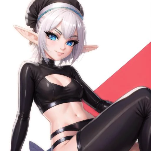 real, elf, midriff, slut, bold eyelashes, smug, (blank background, masterful composition:0.9) (detailed skin, muscle contours, bodacious, vicarious, seductive, aroused, naughty, vivacious, sexy:0.4) (netting:0.2) [spread, anal, cameltoe, vagina, puffy nipp...