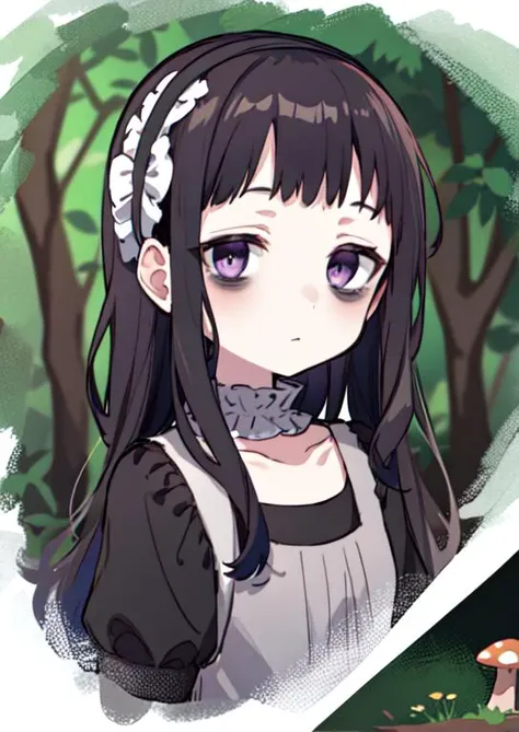 (masterpiece, best quality:1.2), extremely detailed, soft ambient lighting, sharp focus, 4K, BREAK <lora:hardgore2:0.7>, 1girl, solo, hardgore alice, long black hair, purple eyes, bags under eyes, hairband, black dress, expressionless, <lora:bags under eye...