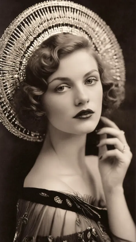 a black and white photo of a woman wearing a hat