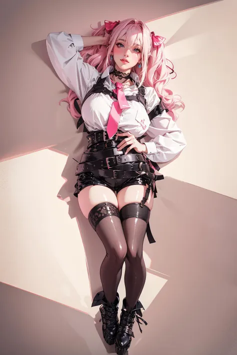 araffe girl with pink hair and black stockings posing for a picture