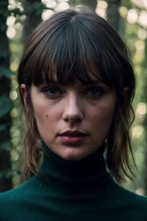 A stunning intricate full color portrait of tsw , wearing a dark green turtleneck, epic character composition, by ilya kuvshinov, alessio albi, nina masic, sharp focus, natural lighting, subsurface scattering, f2, 35mm,<lyco:TaylorSwift-RealVision-V1.0:1.0...