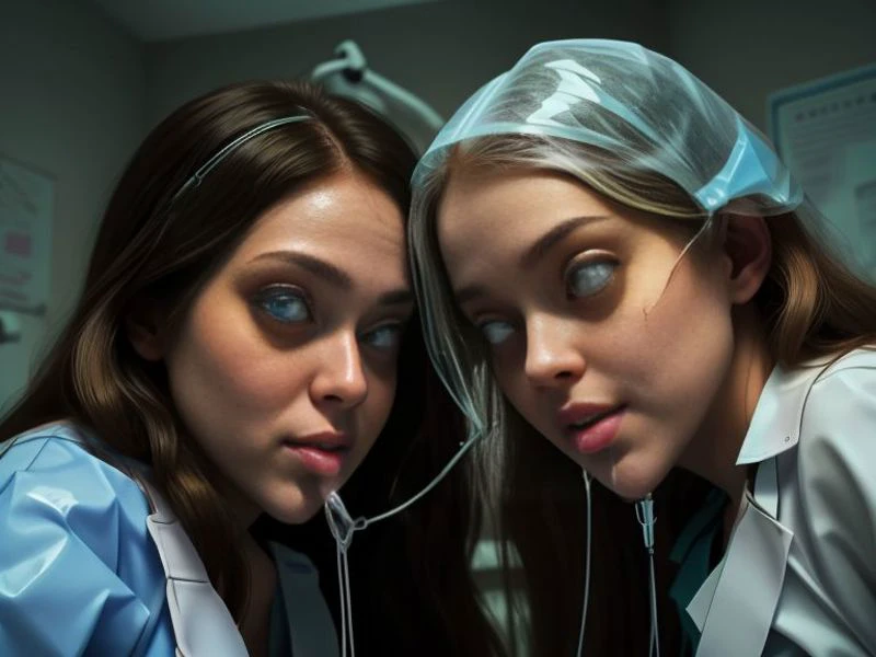 two women in scrubs are posing for a picture in a hospital