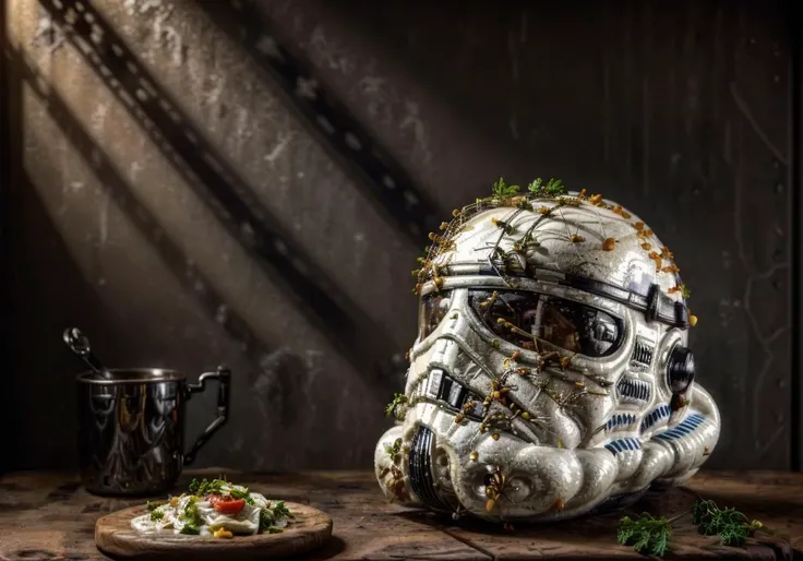 Photo of storm trooper eating a delicious looking (food:1.2)  on table , photorealistic, hyper quality, intricate detail, masterpiece, 8k,
  <lora:foodphoto:1> <lora:more_details:1> <lora:storm trooper:1>, Photorealistic, Hyperrealistic, Hyperdetailed, ana...