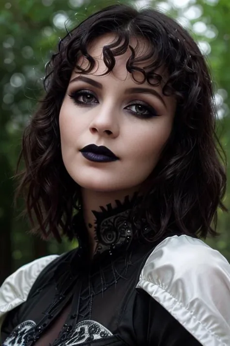 <lora:Elle_Macpherson-000005:0.5>,elle, ,(epic) , photo of a woman, ((black hair, short hair, pixie cut)), ((outdoors, detailed fantasy city, blue bodysuit, white trim, black cape)),serious, ((dark lipstick, heavy eyeliner, heavy eye shadow, blush, goth ma...