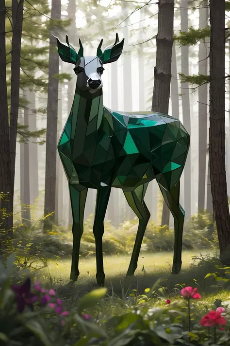 master piece, high quality,  a deer, in the forest, flowers,  <lora:J_glass:0.8> j_glass