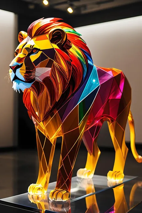 master piece, high quality,  a lion,  <lora:J_glass:0.8> j_glass,Colorful glass